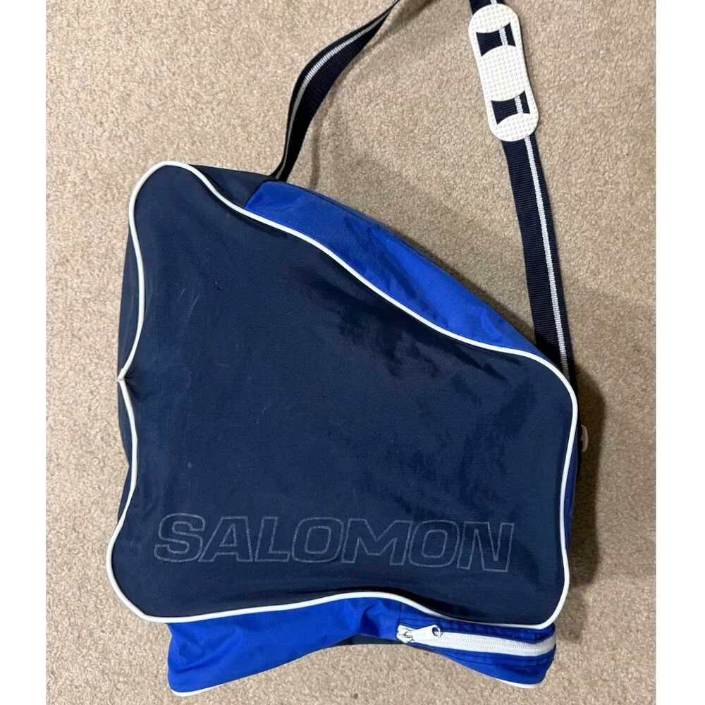 Vintage 90s Salomon Ski Boot Duffle Bag Blue White Streetwear Travel Rare